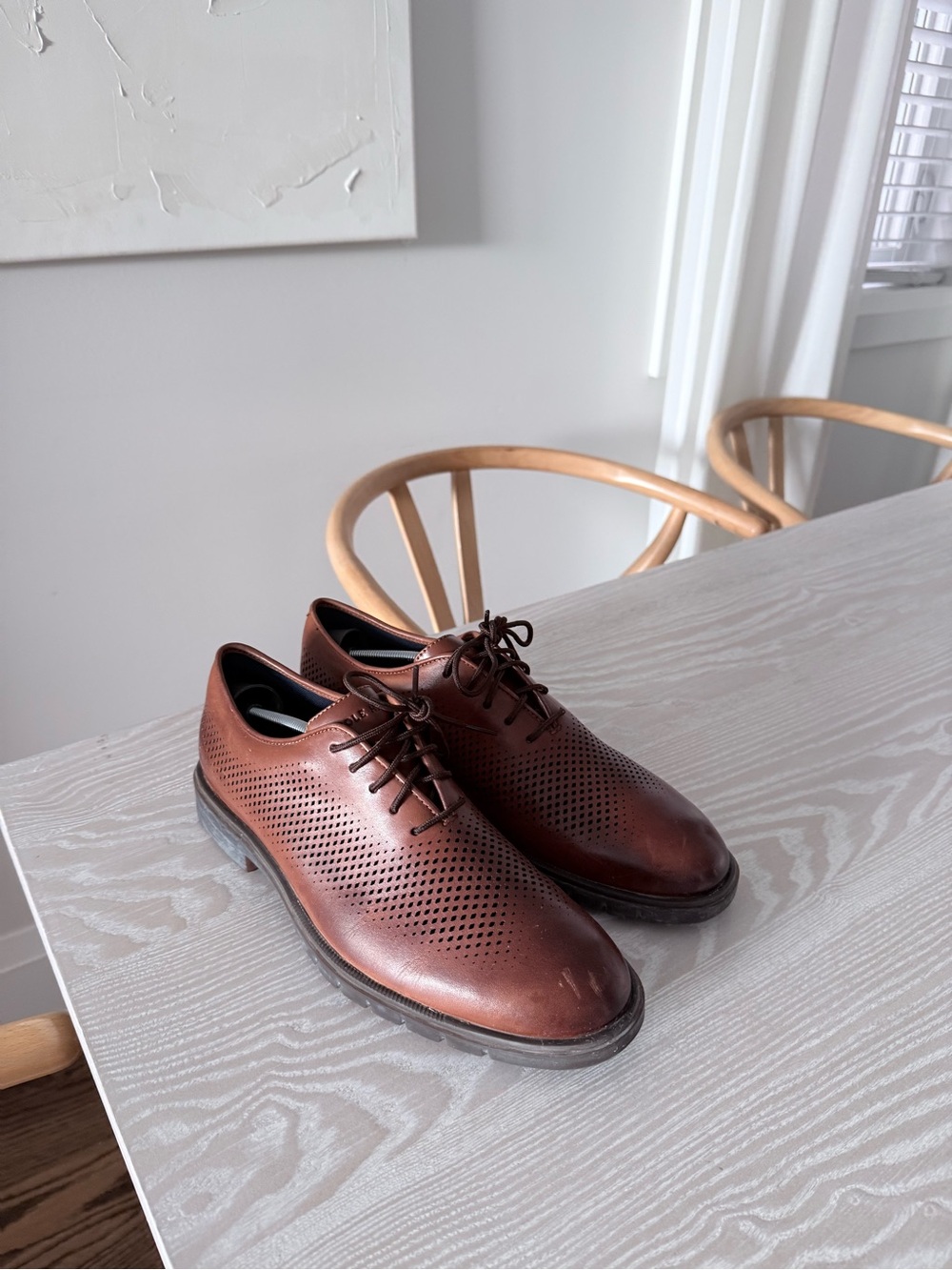 Cole Haan Brown Perforated Leather Lace-Up Oxfords